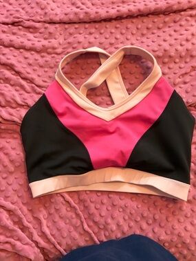 POP Fit Pink Black & Cream Colorblock Sports Bra